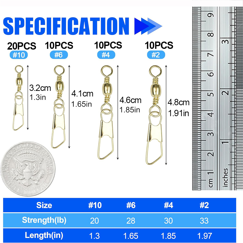 50Pcs Gold Fishing Barrel Swiv - Fishing Lure Accessories 评论和价格