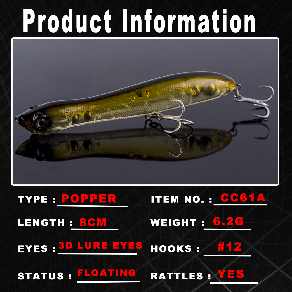 AYWFISH 8CM 6.2G Baby Popper F - Fishing Lure Popper 评论和价格